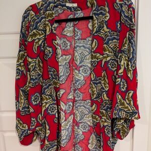 Vibrant Red Floral Kimono